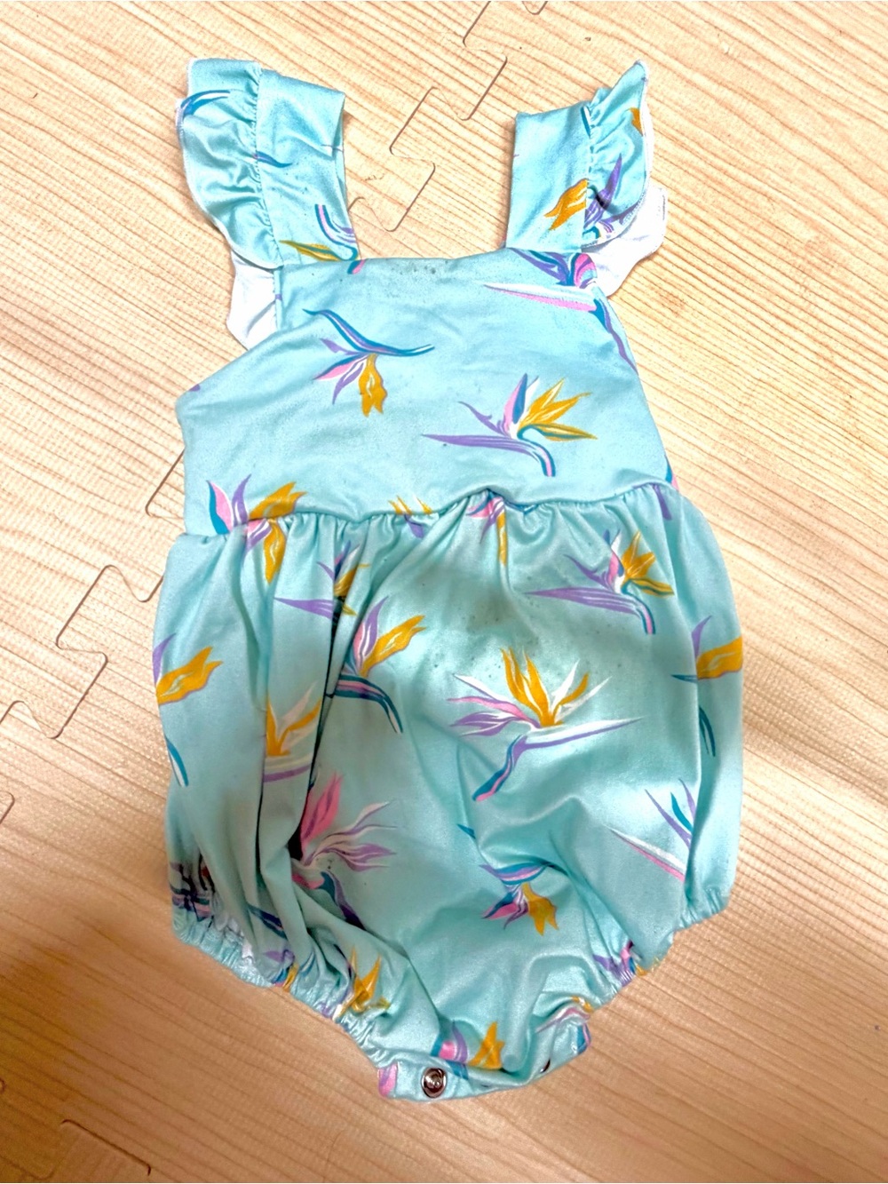 Kulewa Co Hawaiian floral teal blue baby romper 6-12 months